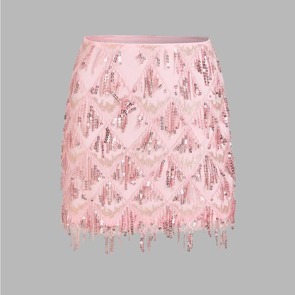 Cider Pink Sequin Tassel Skirt